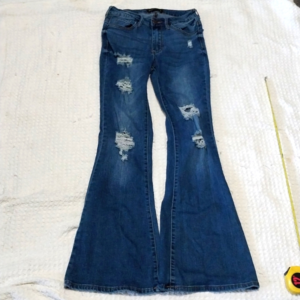 Almost Famous Distressed Blue Flare Jeans